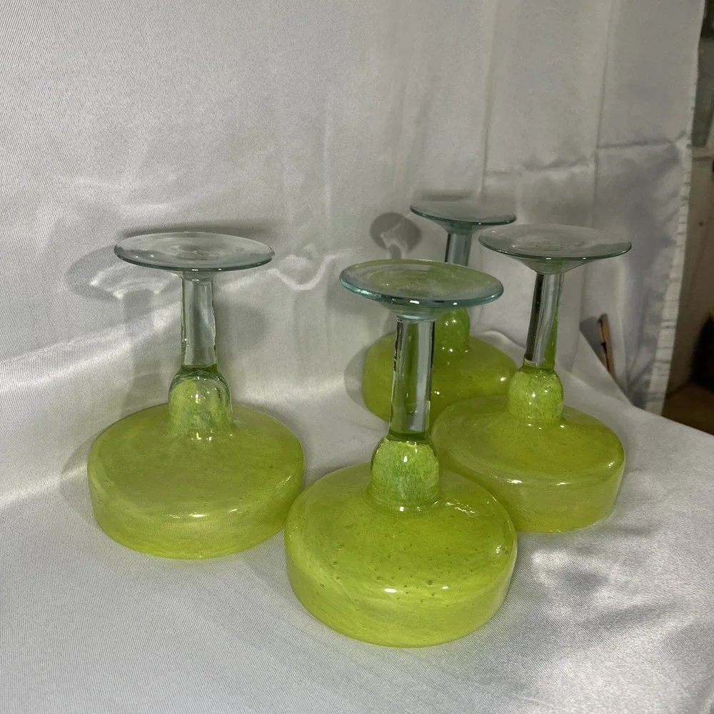 Set Of 4 Mexican Hand Blown Glass‎ Margarita Glasses